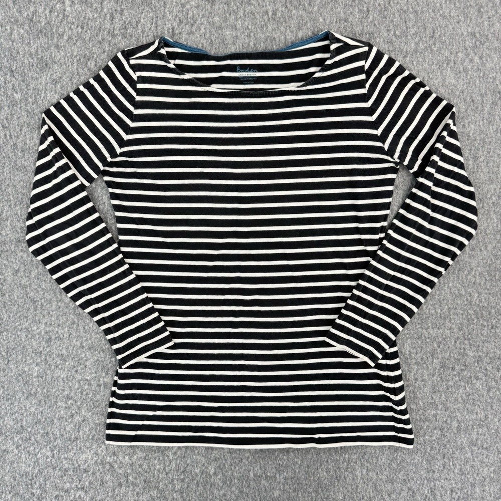 Boden Breton Boat Neck Stripe Top Women 6 Black White Long Sleeve Cotton Classic